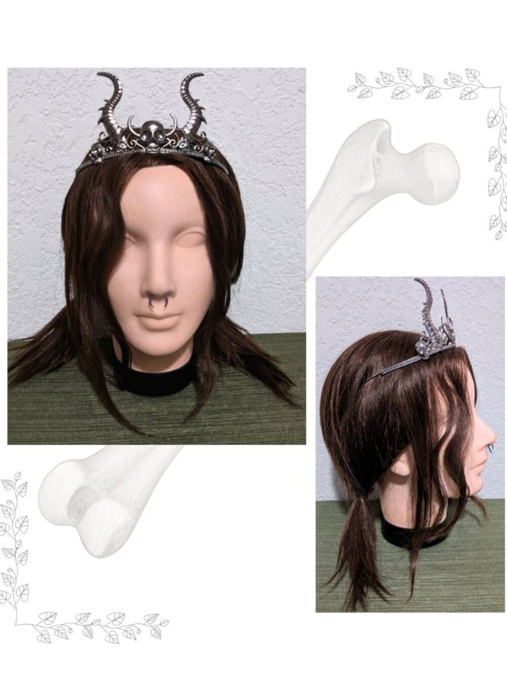 Dark Fae Gothic Elven Skull Horned Crown Adjustable Witchy Headpiece Fantasy